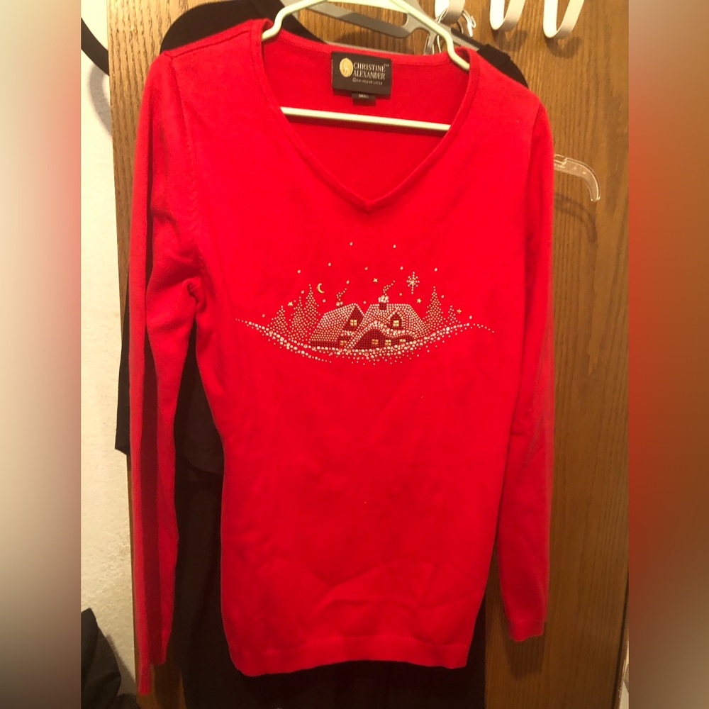 🎄Christine Alexander Vibrant Christmas Red Sweater-46A $30 or $25 w/offer